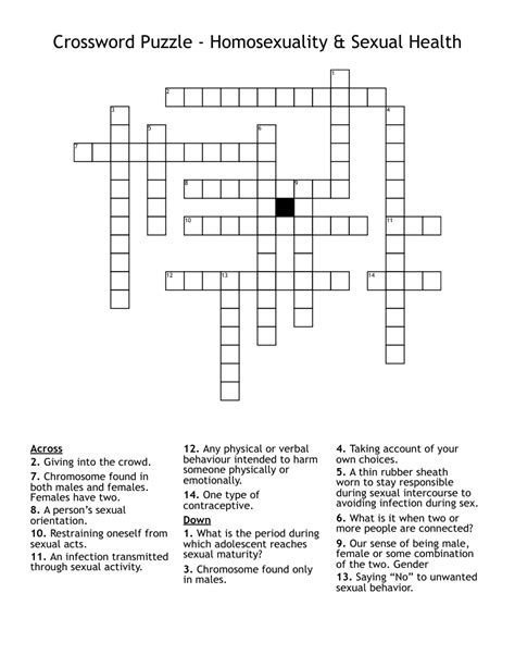 Sexual Health Crossword Wordmint