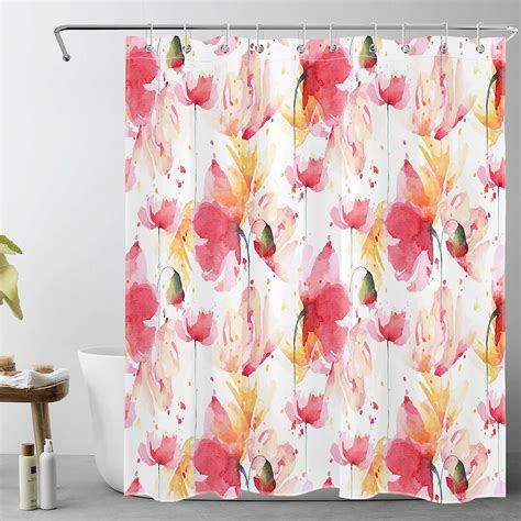 Sonernt Watercolor Floral Shower Curtain Pink And Yellow Flowers Shower