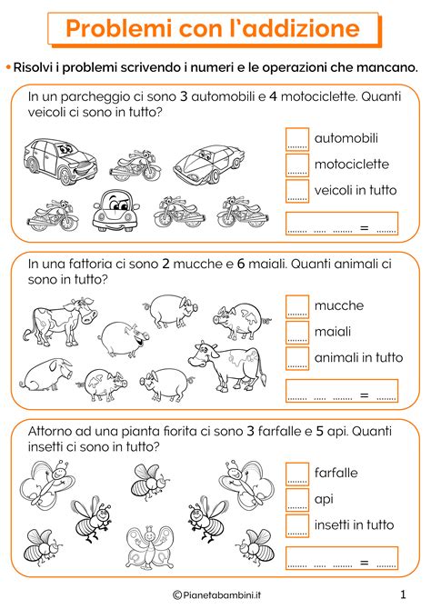 Problemi Illustrati Con L Addizione Per La Classe Prima