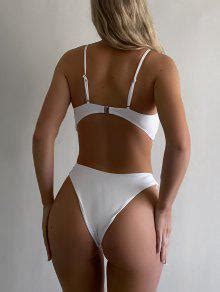 High Cut Scoop Thong Bikini Set In White Zaful