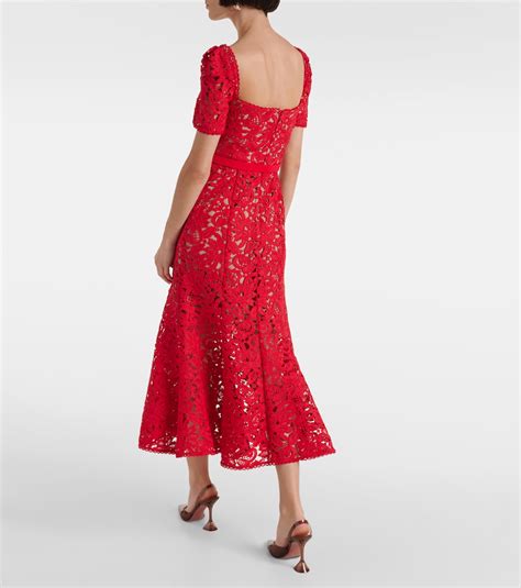 Floral Lace Midi Dress In Red Self Portrait Mytheresa