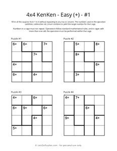 Easy KenKen, Mathdoku Puzzles Printable