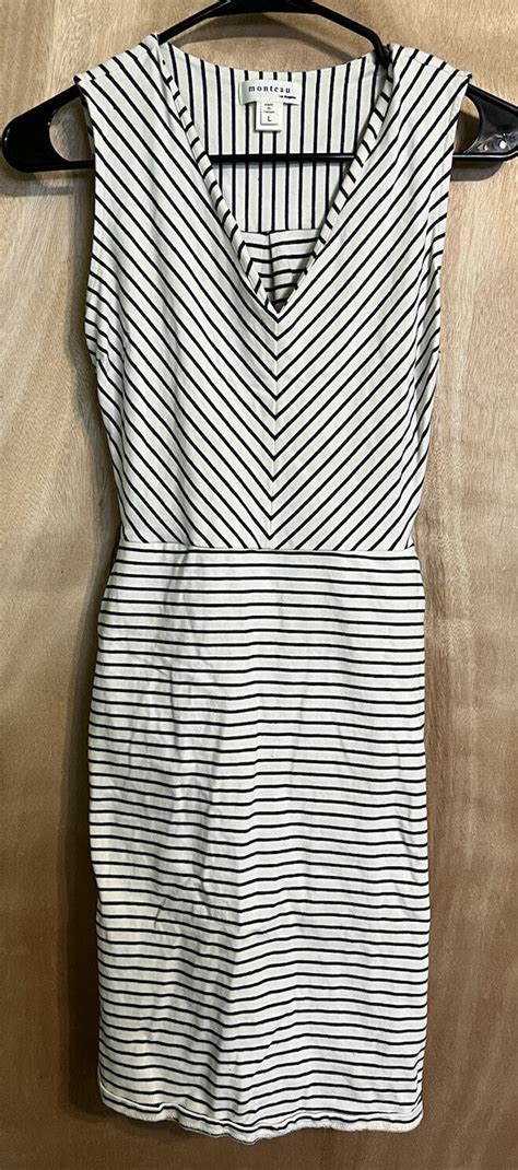 Monteau Los Angeles Dress Large Black White Striped V… Gem