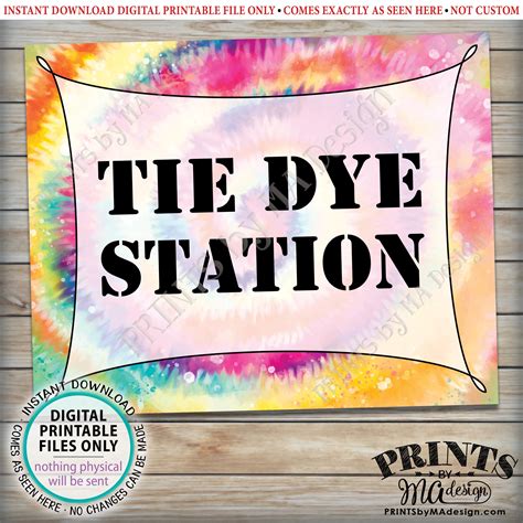 Tie Dye Station Sign Rainbow Tie Dye Activity Printable 8x1016x20