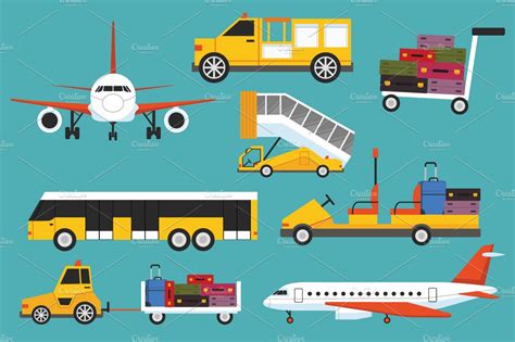 Airport Transportation Set Transportation Illustrations Creative Market