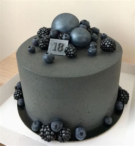 Grey Frosted Cake with Blueberries and Blackberries