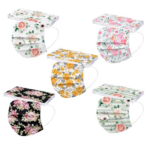 50pc Flower Printed Face Mask For Women 3 Ply Disposable Masks Colors Floral Designs Breathable