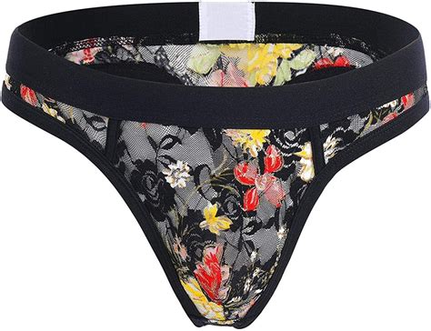 Buy Men S Sexy Low Rise Flower Lace Embroidery Mesh Boxer G String Thong Panties Bikini Briefs