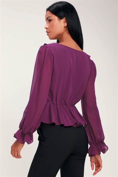 Chic Purple Top Peplum Top Button Up Top Long Sleeve Top Lulus