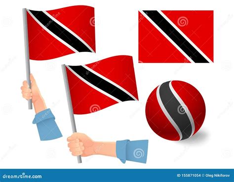 Icono De La Bandera De Trinidad Y Tobago En La Mano Stock De