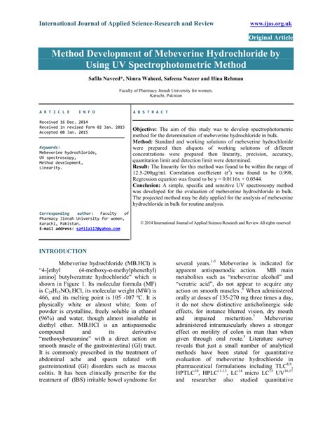 (PDF) Method Development of Mebeverine Hydrochloride by Using UV ...