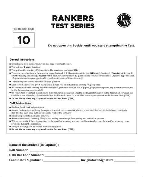 NTA JEE MAIN Rankers Test Series 2024 With Latest Pattern 10 Full