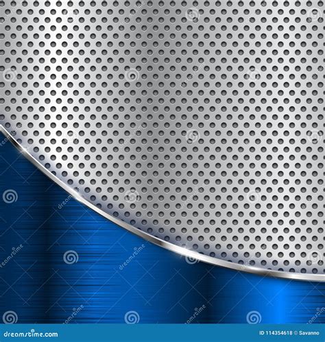 Metal Perforated Background With Blue Chrome Wave Stock Vector