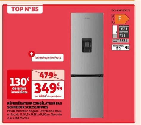 Promo RÉFRIGÉRATEUR CONGÉLATEUR BAS SCHNEIDER SCB251NFWDS chez Auchan