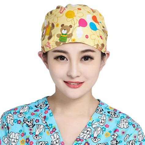 Women Surgical Scrub Cap Adjustable Floral Print Medical Caps Hospital