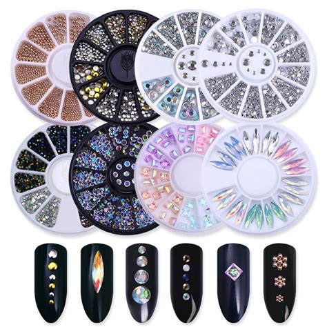 Mixed Silver Round Nail Art Decoration In Wheel Nail Rhinestones For