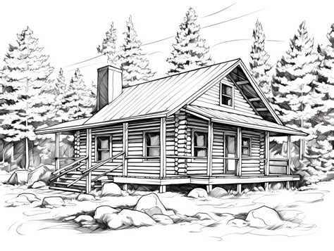 Log Cabin Adult Coloring Design Coloring Page