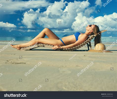 Woman Bikini Lying On Tropical Beach Stock Photo 408883582 Shutterstock