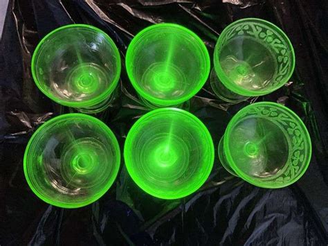 6 Vaseline Glass Sherbets Clover Pattern Legacy Auction Company