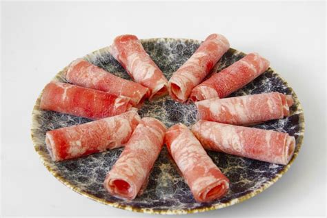 Sliced Beef Close Up For Chinese Hot Pot Stock Photo Image Of Choi Branches