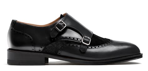 Monk Brogues Black Leather Velvet Flora Leather