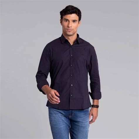 Camisa Manga Longa Docthos Slim Algodao Egipcio Xadrez Camisas