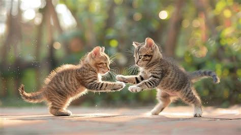 Playful Kittens In A Sunny Garden Stock Illustration Illustration Of