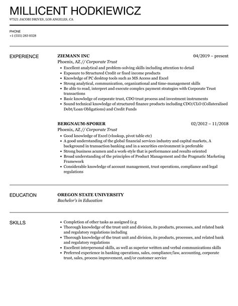 Corporate Trust Resume Samples Velvet Jobs