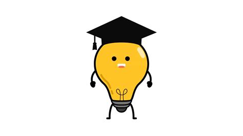 Light Bulb Idea Wearing Graduation Hat Cute Kawaii Cartoon Animation