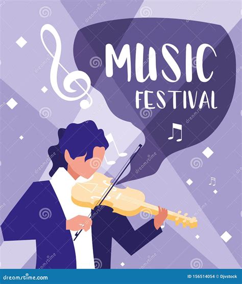 Music Festival Poster With Man Playing Fiddle Stock Illustration