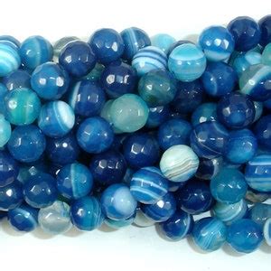 Banded Agate Beads Striped Agate Blue Mm Faceted Round Etsy