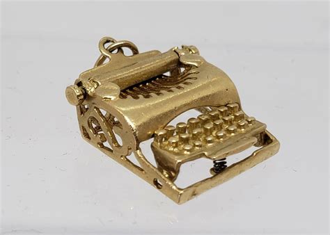 14k Yellow Gold Typewriter Articulated Charm Pendant Gem