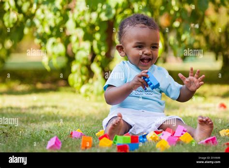 Portrait Of A Little African American Baby Boy Playing Outdoor In The