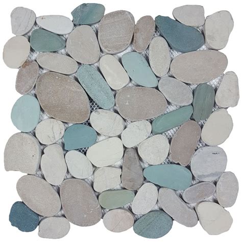 Tesoro Ocean Stones White Green Tan Sliced Pebble Mosaic