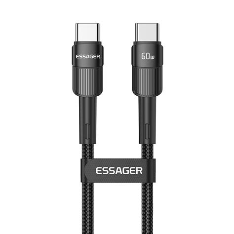 K P Essager Cm W Pd Usb C Usb C Laddningskabel Svart