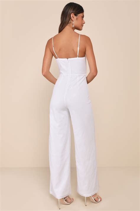 Ivory Mesh Sequin Jumpsuit Notched Jumpsuit Wide Leg Jumpsuit Lulus