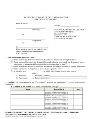 Fillable Online Courts Oregon Form General Judgment Of Custody