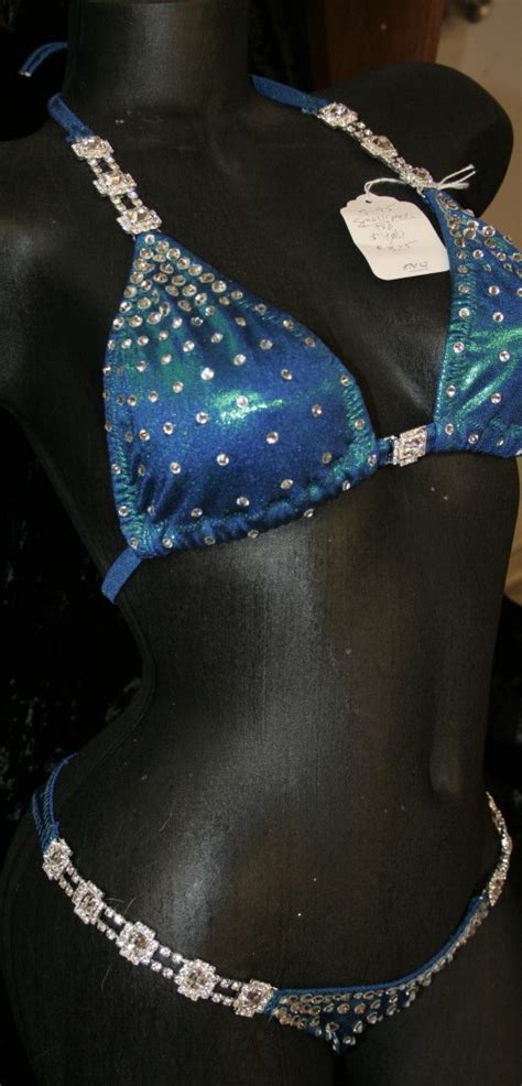 Style 1048 Teal Blue Metallic Competition Bikini With Rhinestone