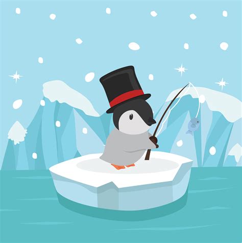 Cute Penguin Fishing On Ice Floe 661401 Vector Art At Vecteezy