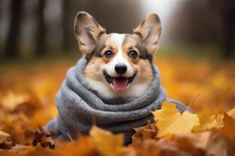 Premium Ai Image Welsh Corgi Pembrok With Black Nose Wearing A Cozy