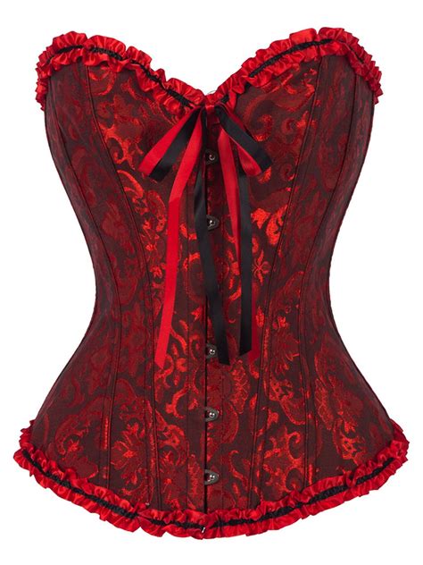 DODOING Women Satin Lace Sexy Bustier Corset Basque Lace Up Lingerie G