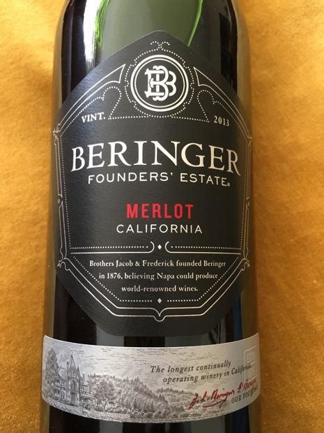 2013 Beringer Vineyards Merlot Founders' Estate, USA, California ...