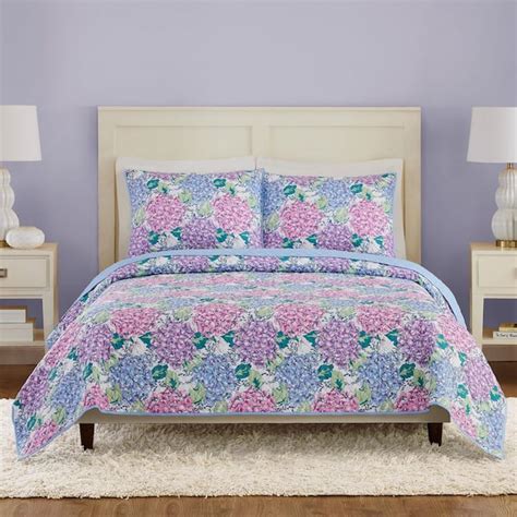 Vera Bradley Happy Hydrangea 3 Piece Pink Brushed Polyester Fullqueen Quilt Set A019122pknds