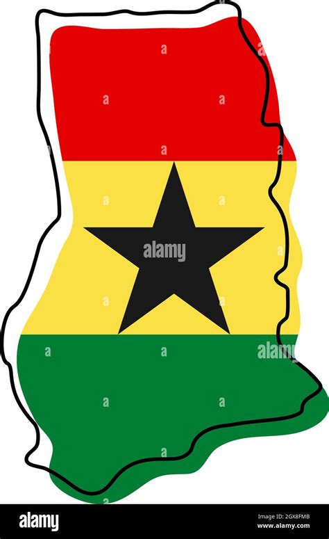 Stylized Outline Map Of Ghana With National Flag Icon Flag Color Map