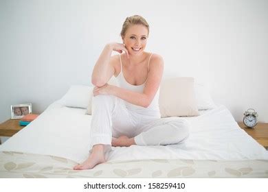 Natural Pretty Blonde Sitting On Bed Stock Photo 158259410 Shutterstock