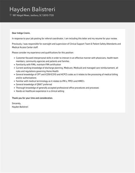 Referral Coordinator Cover Letter Velvet Jobs