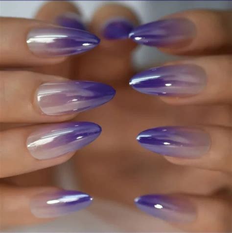 24 High Shine Ombre Purple Nude Chrome Chameleon Long Press On Nails