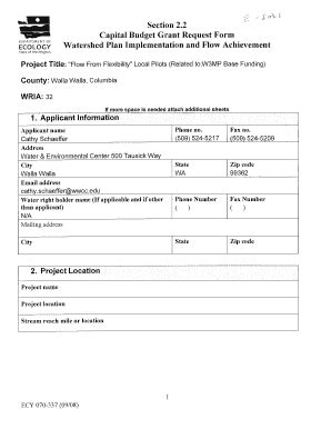 Fillable Online Ecy Wa A Section 2 2 W Capital Budget Grant Request