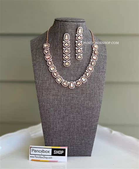 Rose Gold Tayani American Diamond Premium Necklace Set Pencilboxshopusa