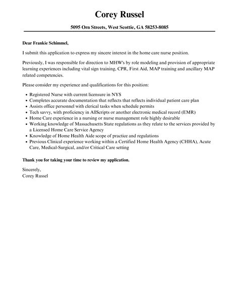 Home Care Nurse Cover Letter Velvet Jobs